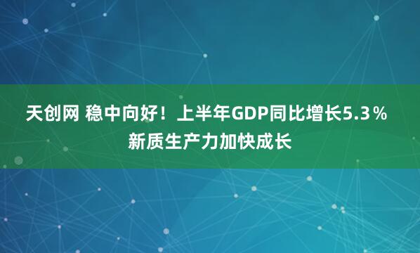 天创网 稳中向好！上半年GDP同比增长5.3％ 新质生产力加快成长